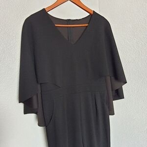 Black Jumpsuit Chic Cape Shawl Attached Womens M